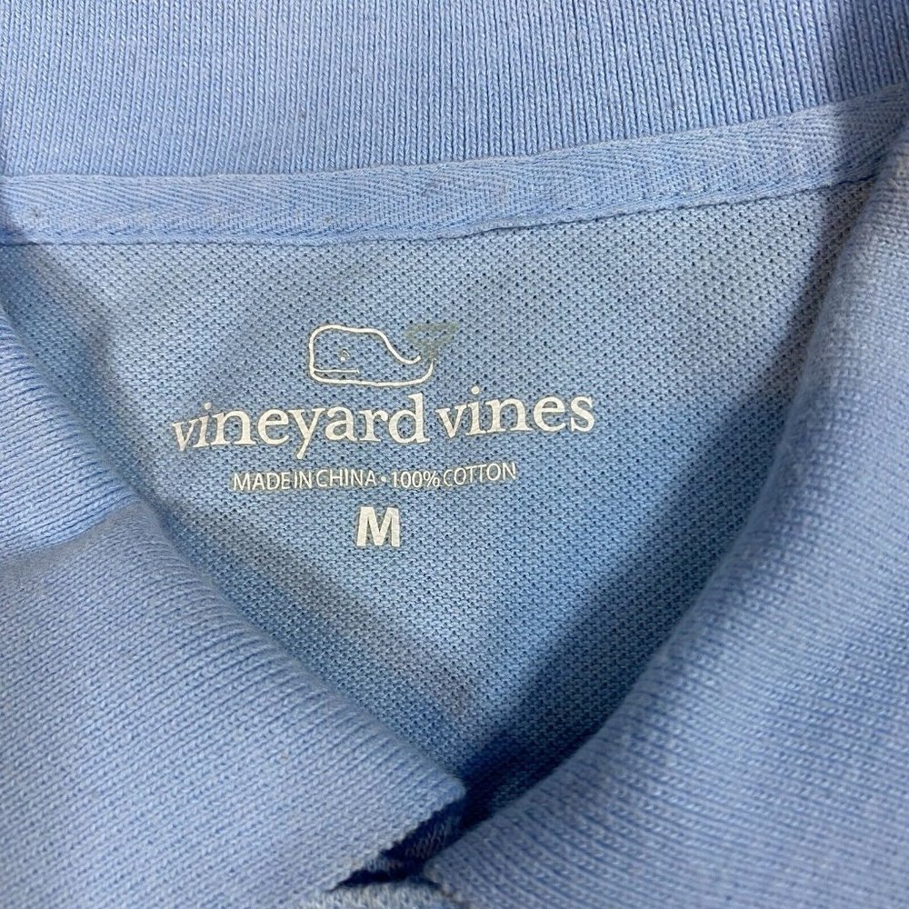 Vineyard Vines Mens Polo Shirt M Blue Solid Cotton Whale - Picture 2 of 6